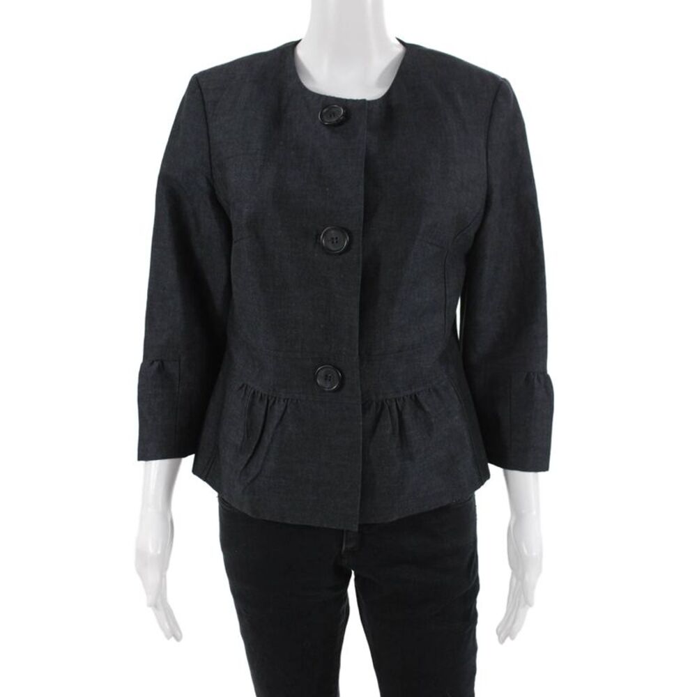 The Wrights Womens Dark Gray Round Neck 3/4 Sleeve Jacket Size 10